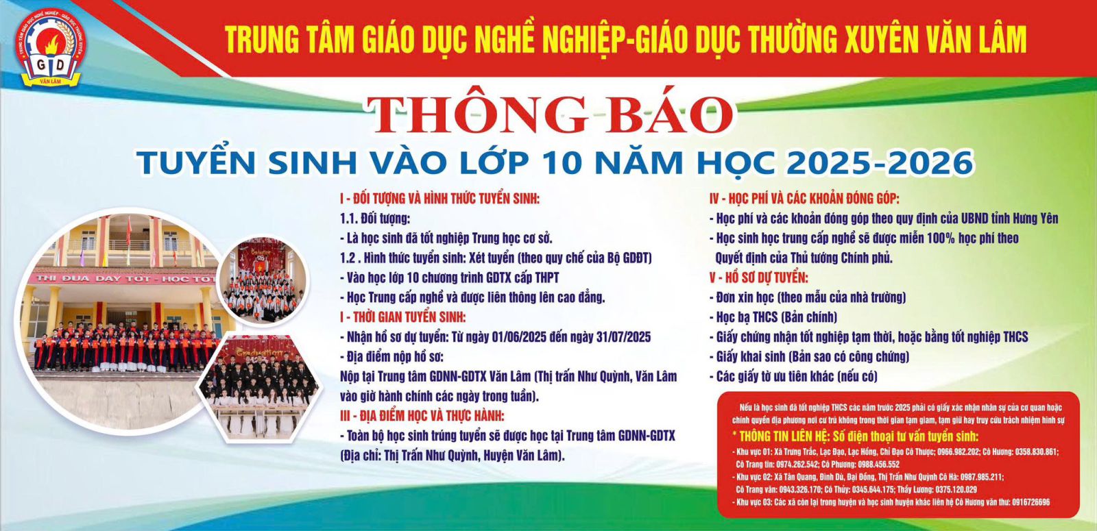 <a href='https://trungtamgdnn-gdtxvanlam.hungyen.edu.vn/tin-tuc/trung-tam-gdnn-gdtx-van-lam-thong-bao-tiep-nhan-ho-so-tuyen-sinh-vao-lop-10-nam-hoc-2025-2026.html'>TRUNG TÂM GDNN-GDTX VĂN LÂM THÔNG BÁO TIẾP NHẬN HỒ SƠ TUYỂN SINH VÀO LỚP 10 NĂM HỌC 2025-2026</a>